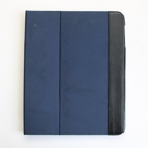 Coach Varick Navy Blue Nylon iPad Case Stand Sleeve Cover w/ Black Leather Trim - Picture 1 of 6